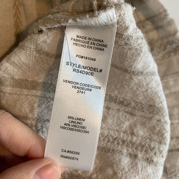Splendid Dress Women XS Extra Small Beige Stripe Amorosa Split Neck Linen Blend - Picture 12 of 14